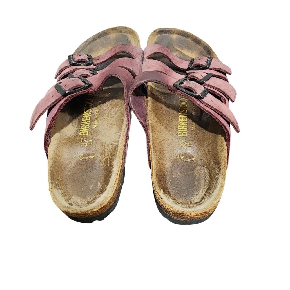 Birkenstock Suede Multi Strap Sandals Mauve Pink Size 37 US 6 Comfort - Picture 6 of 7
